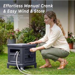 🌼 Garden Hose Reel Hideaway, Heavy Duty Metal Hose Reel Box Holds 125FT x 5/8" Hose, Steel Hose Storage Box with Manual Crank, Hose Guide and Leak-Pr