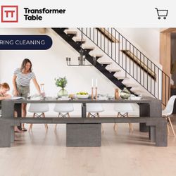 Transformer Table, Bench & 6 Chairs - Color: American Silver Birch