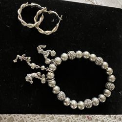 Silver Hand ,bracelet Hoops And Ring .