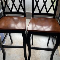 Antique Kitchen Counter Height Chairs with Wooden X-Shaped Backrest 