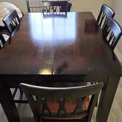 Solid Wood Espresso Dining Room Table 6 chairs