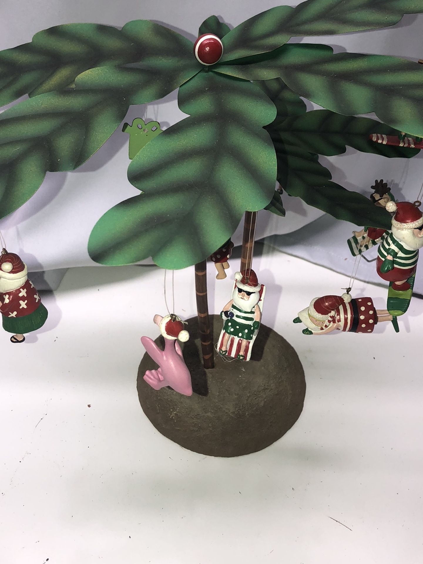 Palm Tree With Santa And Reindeer Ornaments