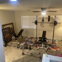 Home squat, machine, bench, machine, and free weights