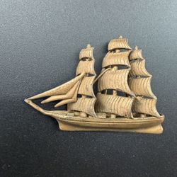 Brass Sailing Ship Brooch