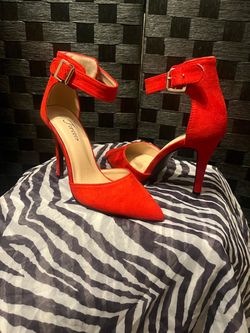 Forever Red Suede Stiletto Heels with Ankle Strap