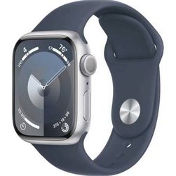 [NEW] Apple Watch Series 9 GPS (2024) 41mm Silver Aluminum Case with Storm Blue Sport Band - S/M
