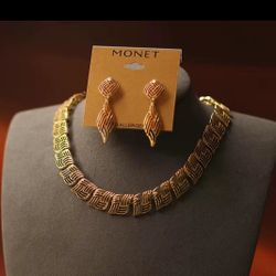 Vintage Copper Plated With 18k Gold Necklace And Earrings 