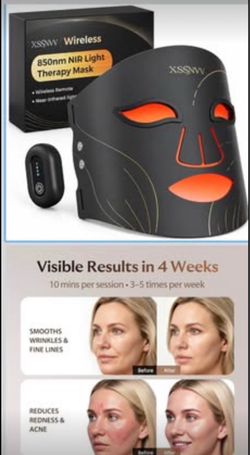 Red Light Therapy Mask for Face, Wireless LED Face Mask, 272 LEDs 850nm Infrared, Red Blue Light, for Wrinkles, Fine Lines, Skin Firming, 4 Modes, 10-