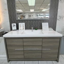 60" Single Sink Maple Grey Freestanding Bathroom Vanity