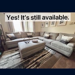 LIVING SPACES Sectional Couch & Ottoman- Light gray- In Really Good Condition- No Pets, No Smoking  $425