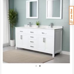 72 Inch X 22 W  Double Vanity In White With Marble Top