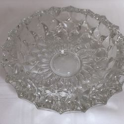 Vintage Heavy Crystal Glass Cigar Ashtray ~ 7.25 Inch ~ Diamond Cut/Star Pattern