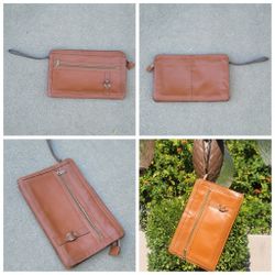 Vtg Brown Leather Clutch Wristlet Purse
