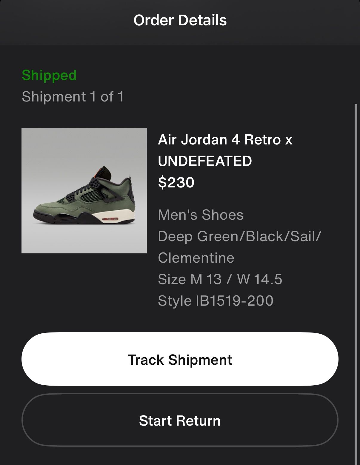 Air Jordan 4 x Undefeated Size 13 