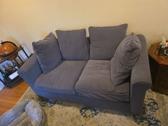 Gray Fabric Loveseat with Throw Pillows