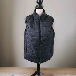 Black puffer zip up jacket vest with invisible zipper pockets size large 