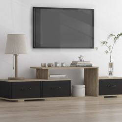 NEW Mid Century TV Stand W/ 3 Fabric Drawers & Shelf, TV Cabinet, Media Entertainment Center !