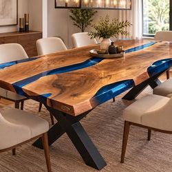 72x36 Live Edge Walnut Epoxy Dining Table – Handcrafted Statement Piece - Table Only!