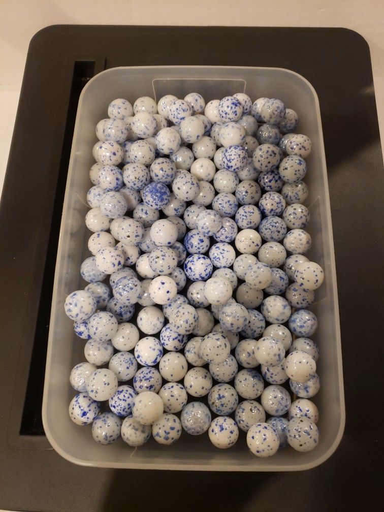 Vintage Lot of 156 Glass Marbles Speckled Blue and White Rare! W6