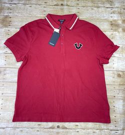 True Religion Men's TR Logo Trim Relaxed Polo Size XXL Red Dahlia Shirt - NWT