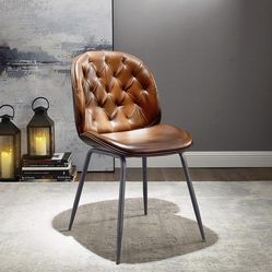 Volans Upholstered Dining Chair, Mid-Century Modern Retro Comfy Leather Shell Kitchen Dining Chair with Metal Legs Accent Side Leisure Chair for Vanit