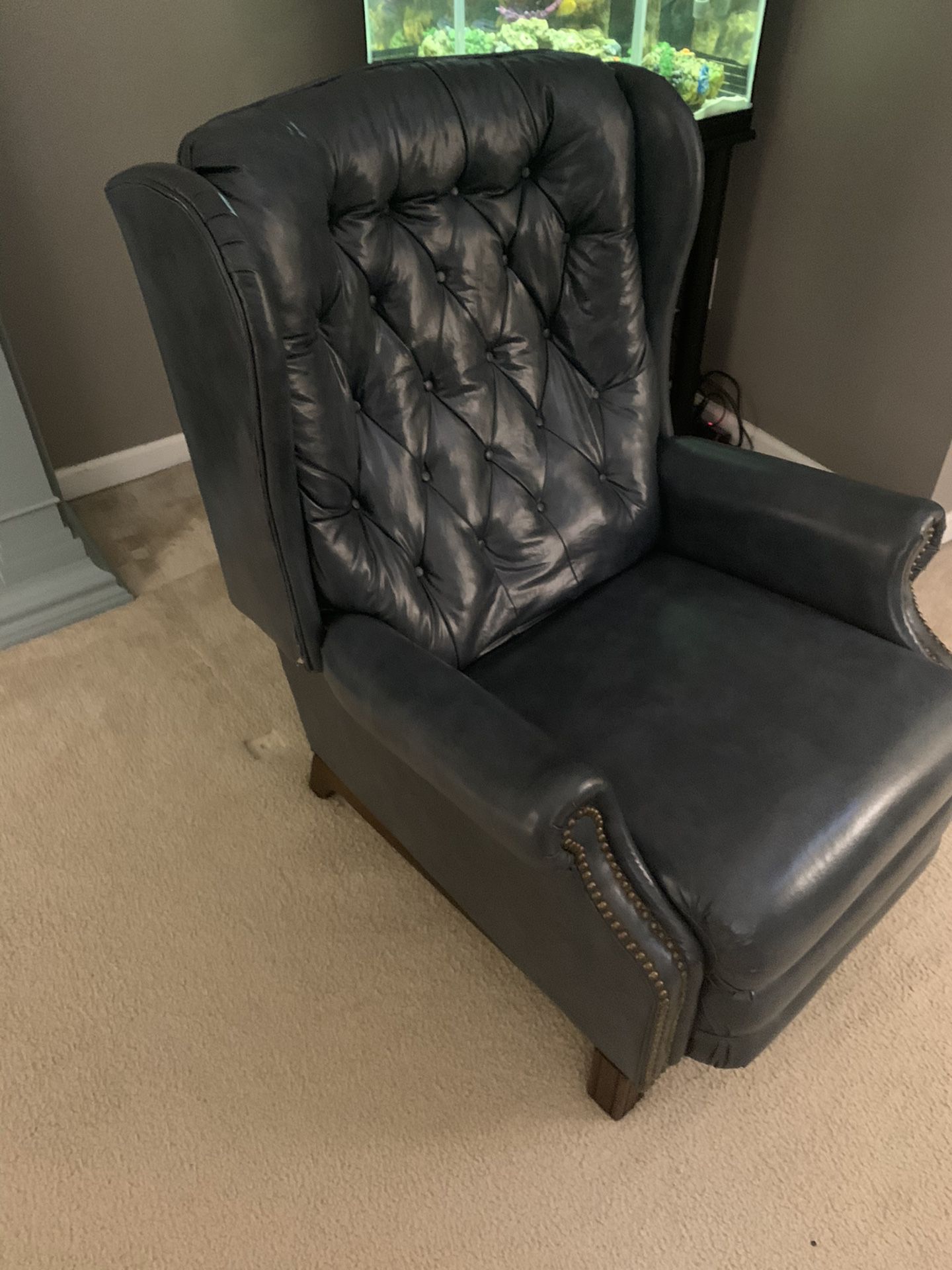 Small Hancock & Moore? high end blue leather recliner