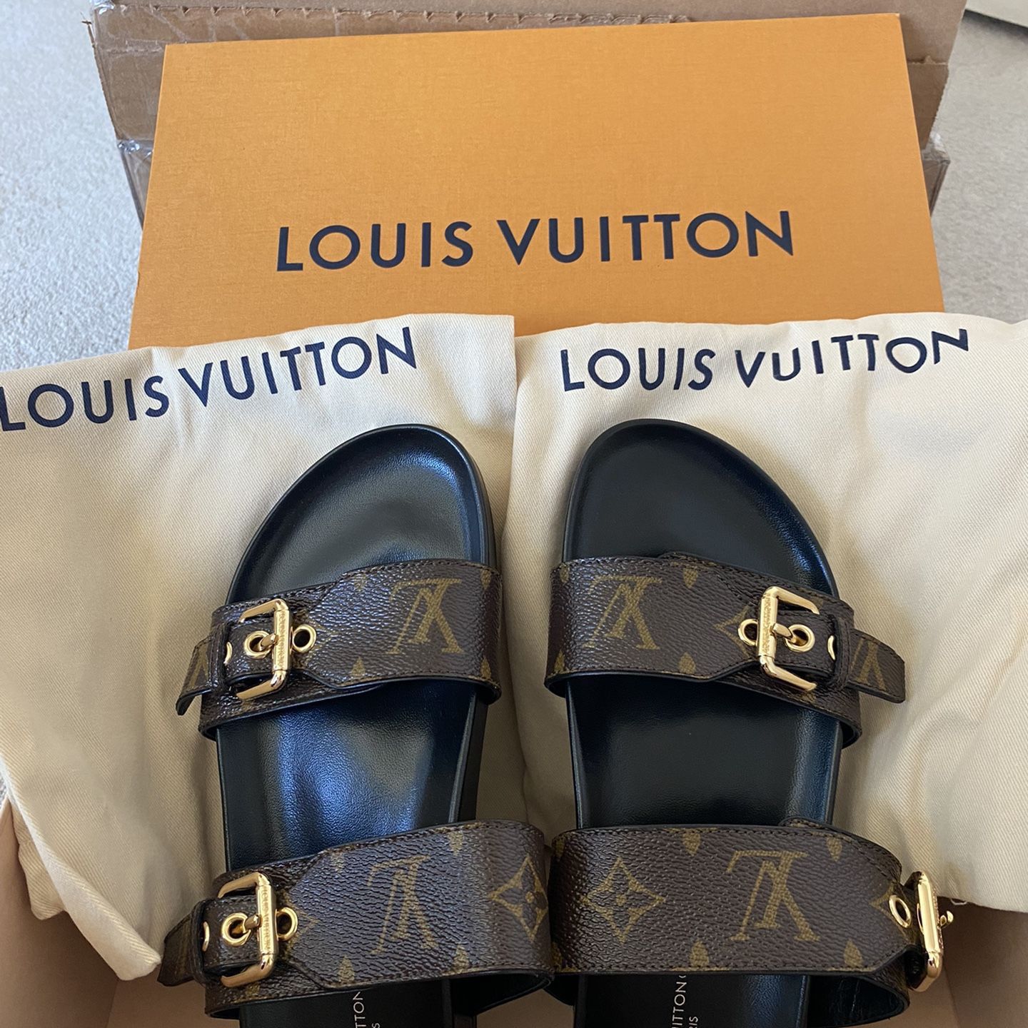 LV Louis Vuitton Bom Dia Flat Comfort Mule Sandals for Sale in