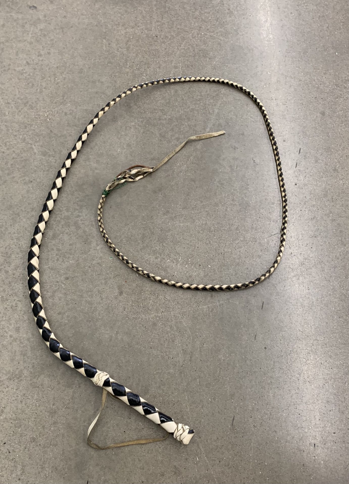 Vintage 1970’s genuine braided black/white leather 10ft Argentinian gaucho whip 