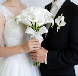 White Artificial Calla Lily Bridal Bouquet, Wedding Bridesmaid Flower Arrangement, Photography Prop, Party Decor, Anniversary Celebration, Home Decora