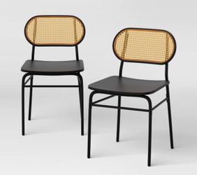 Set of 2 Wicker Back Metal Dining Chair Black