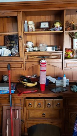 Cabinet table and bench seat 2 chairs