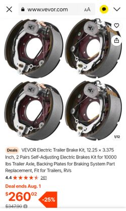 VEVOR Electric Trailer Brake Kit, 12.25 x 3.375 Inch, 2 Pairs Self-Adjusting Electric Brakes Kit for 10000 lbs Trailer Axle, Backing Plates for Brakin