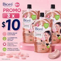Biore Rose Quartz + Charcoal Stress Relief Clay Mask 1.69 OZ,