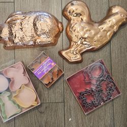 Vintage Copper & Aluminum Molds with Assorted Cookie Cutters

