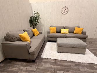 Gray Ashley Furniture Couch, Loveseat, and Storage Ottoman - Delivery Available