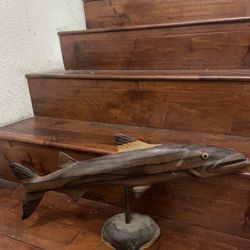 Vtg Belize Carved Wooden Barracuda Fish Sculpture Folk Art Signed Tillett 23”