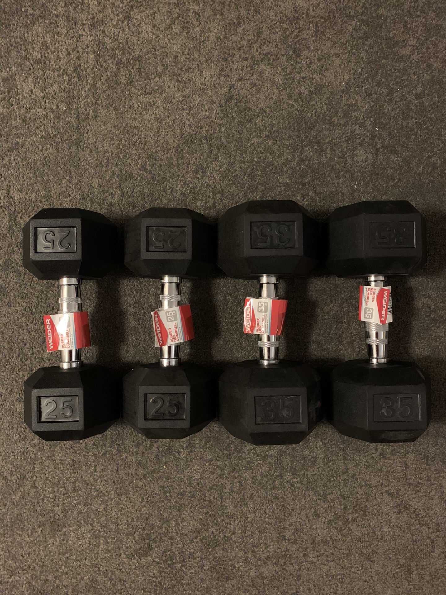 2 Sets of Rubber Hex Dumbbells (25 and 35 LBS) - BRAND NEW
