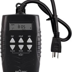 BN-LINK 7 Day Outdoor Heavy Duty Digital Programmable Timer BND/U78, 125VAC, 60Hz, Dual Outlet, Weatherproof, Heavy Duty, Accurate for Lamps Ponds Chr