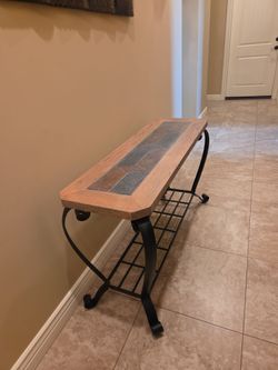 Metal, wood, stone side table