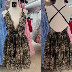 New With Tags Black & Gold Sequin Short Formal Dress & Homecoming Dress $55