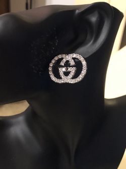 Large Silver Rhinestone Stud Earrings 