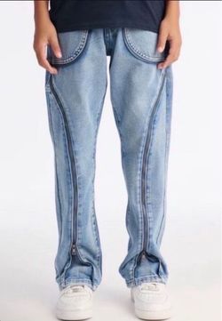 Size 36 Light Wash Jeans with Side Zippers