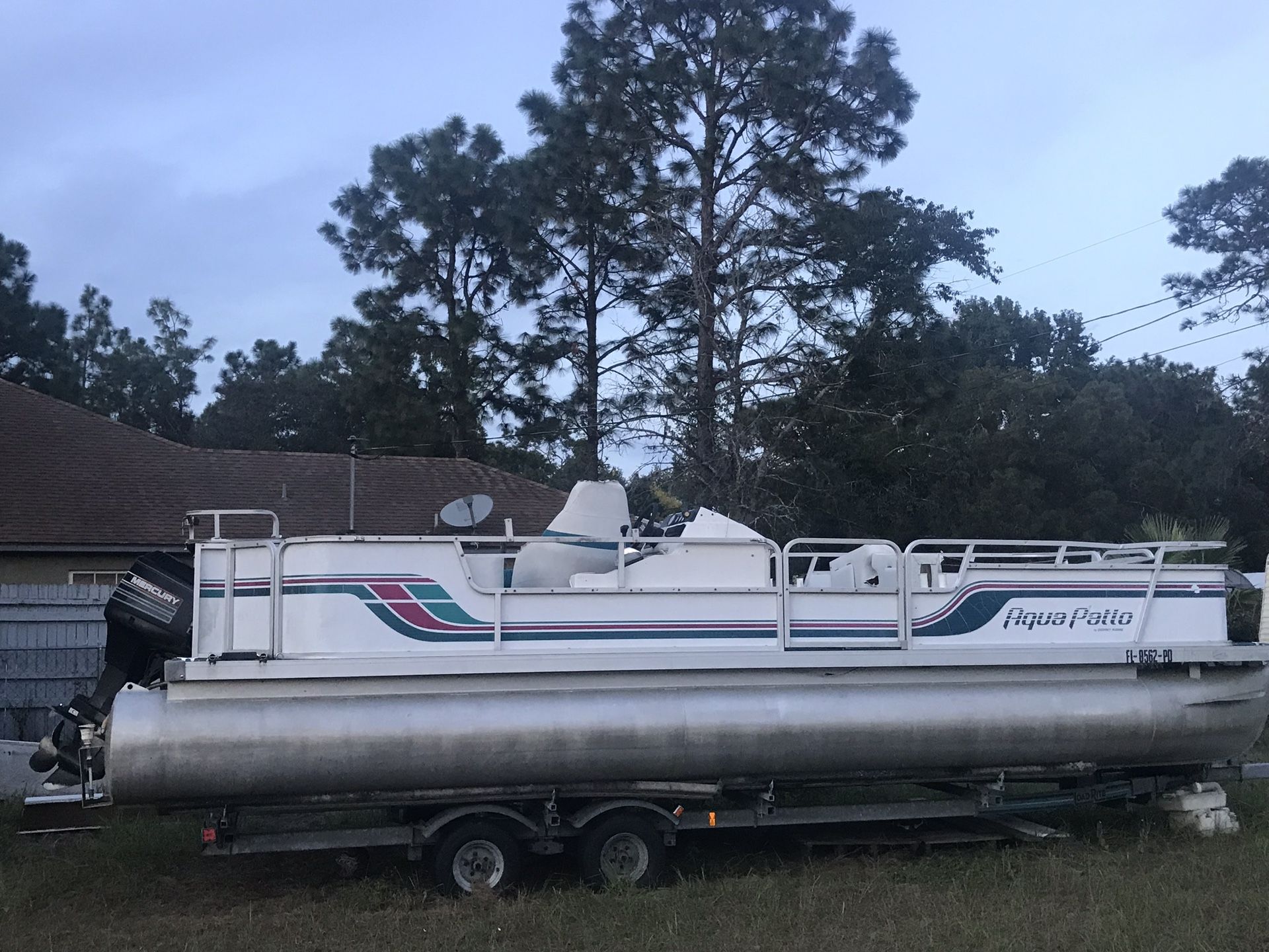 1994 Aqua Patio Pontoon Boat Project (No seats) With Trailer & Motor 24ft