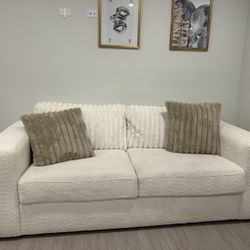 Fluffy White Modern Couch 