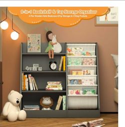 NACHES 4 Tier Kid Bookshelf Wooden 5 Sling Children Bookcase Toddler Montessori Bookcase Book Rack Display Toy Storage Organizer Book Display Shelf St