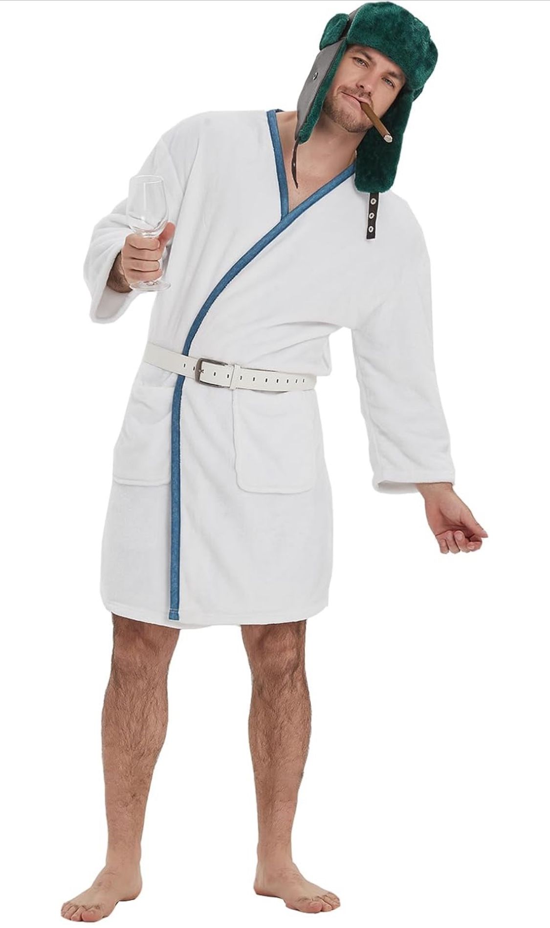 Cousin Eddie Robe and Hat - Eddie Robe Belt Set with Trapper Hat from National Lampoons Christmas Vacation for Halloween Christmas Cosplay Costume Whi