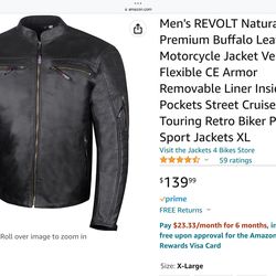 Men’s Black Leather Motocycle Jacket (XL), Brand New