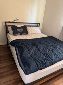 Modern Full/Queen Bed Frame with Mattress, Bedding & Pillow