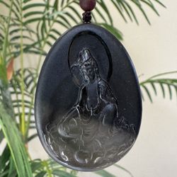 Natural black Hetian Guanyin Jade pendant