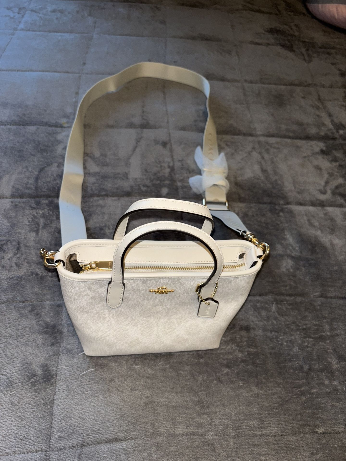 coach white mini tote 